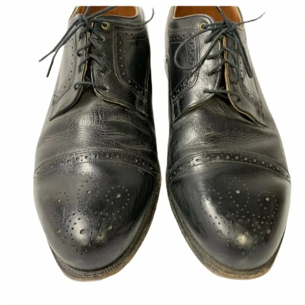 Johnston  Murphy Aristocraft Mens 12 D Black Leather Cap Toe Brogue Oxford Shoes